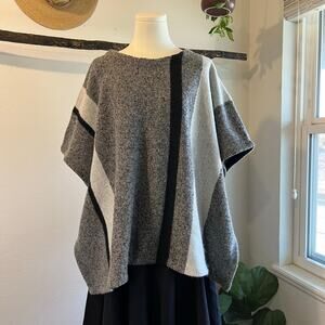 LOFT Gray Wool Blend Colorblock Soft Oversized Poncho Sweater NEW Size XS/S